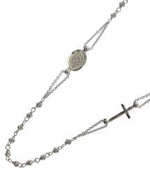 Immagine di Collana Girocollo Rosario con Medaglia Madonna Miracolosa e Croce gr 4,8 Oro bianco 18kt con Sfere diamantate da Donna 