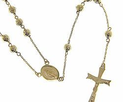 Imagen de Collar Rosario largo Cuello Redondo con Medalla Nuestra Señora Milagrosa y Cruz 8 puntas gr 12 Oro amarillo 18kt con Esferas diamantadas para Mujer 