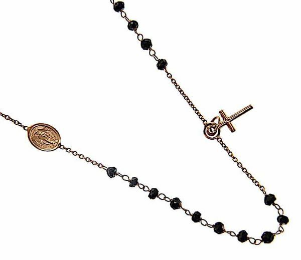 Picture of Rosary crew-neck Necklace with Miraculous Medal of Our Lady of Graces and Cross gr 5 Yellow Gold 18k with Onyx Unisex Woman Man
