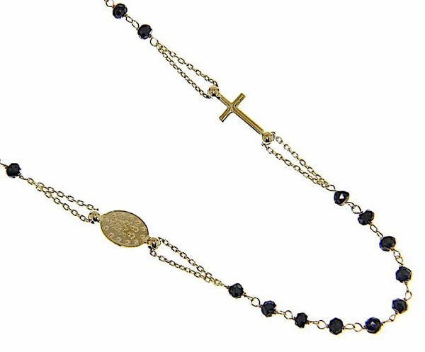 Picture of Rosary crew-neck Necklace with Miraculous Medal of Our Lady of Graces and Cross and through Chain gr 5,2 Yellow Gold 18k with Onyx Unisex Woman Man