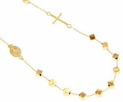 Picture of Rosary crew-neck Necklace with Miraculous Medal of Our Lady of Graces and Cross gr 4,3 Yellow Gold 18k with Cubes for Woman 
