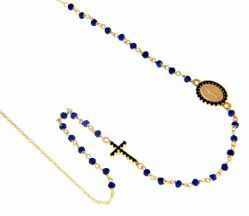 Picture of Rosary crew-neck Necklace Miraculous Medal of Our Lady of Graces Cross Light Spots and Sapphire gr 4,7 Yellow Gold 18k blue Zircons Unisex Woman Man Boy Girl 