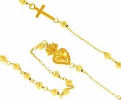 Imagen de Collar Rosario Cuello Redondo con Exvoto Sagrado Corazón de Jesús y Cruz gr 6,9 Oro amarillo 18kt con Esferas diamantadas para Mujer 