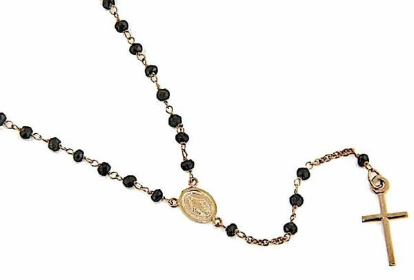 Picture of Rosary crew-neck Necklace with Miraculous Medal of Our Lady of Graces and Cross gr 6,6 Rose Gold 18k with Onyx Unisex Woman Man 