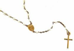 Picture of Long Rosary crew-neck Necklace with Miraculous Medal of Our Lady of Graces and Cross gr 6,7 Rose Gold 18k with Pearls for Woman 