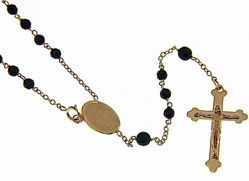 Imagen de Collar Rosario largo con Medalla Nuestra Señora Milagrosa y Crucifijo trilobulado gr 9,4 Oro rosa 18kt con Onyx Unisex Mujer Hombre