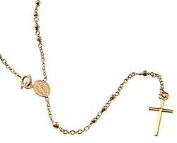 Picture of Long Rosary crew-neck Necklace with Miraculous Medal of Our Lady of Graces and Cross gr 6,2 Rose Gold 18k with Smooth Spheres for Woman 
