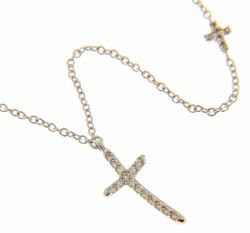 Immagine di Collana Girocollo con Croce grande e piccola con punti luce gr 2,6 Oro bianco 18kt con Zirconi da Donna 