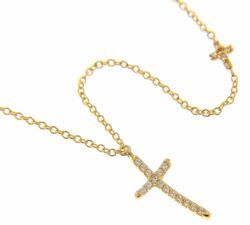 Picture of Crew-neck Necklace with large and small Cross with Light Spots gr 2,6 Yellow Gold 18k with Zircons for Woman 