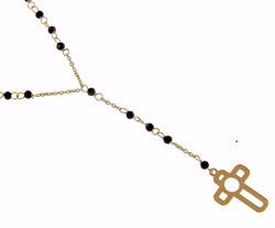 Picture of Crew-neck Necklace with large perforated Cross gr 1,6 Yellow Gold 18k with black Zircons for Woman 
