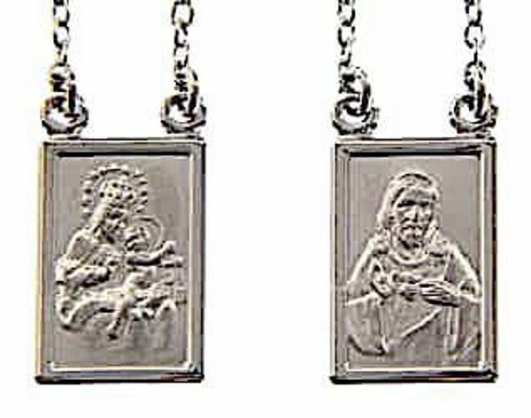 Imagen de Collar Cuello Redondo con Medalla Escapular Santísima Virgen del Carmelo y Sagrado Corazón de Jesús gr 8,3 Oro blanco 18kt Unisex Mujer Hombre 