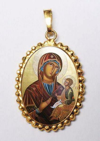 Imagen de Colgante Virgen con Niño 24x30 mm plata y esmalte