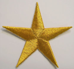 Immagine di Applicazione Ricamata grande Stella Oro cm 7 (2,8 inch) su Tessuto di Raso Oro Argento Chorus Emblema per Paramenti liturgici