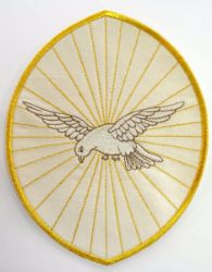 Picture of Oval Embroidered Holy Spirit Applique 6,3x8 inch in Satin fabric by Chorus - White Red Green Purple