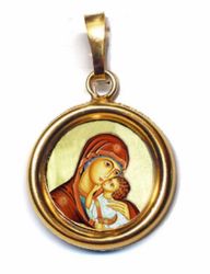 Picture of Madonna of the Incarnation Gold plated Silver and Porcelain round Pendant smooth finish Diam mm 19 (075 inch) Unisex Woman Man