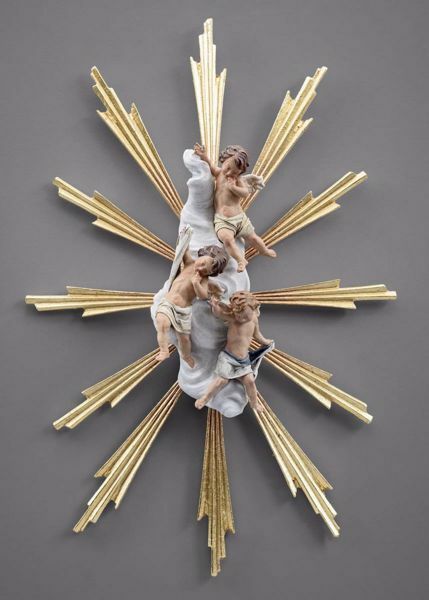 Picture of Little Angels with Aureole Immanuel Nativity 10 cm (3,9 inch) middle eastern wood & fabric