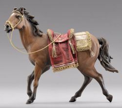 Immagine di Cavallo con sella cm 10 (3,9 inch) Presepe vestito Immanuel stile orientale in legno Val Gardena