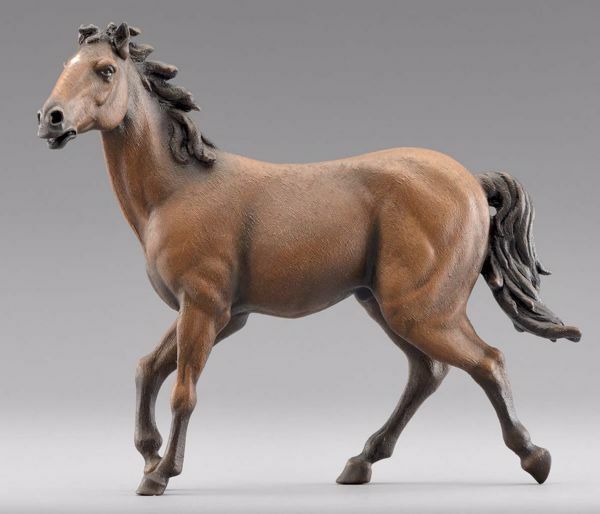 Immagine di Cavallo marrone che corre cm 12 (4,7 inch) Presepe vestito Hannah Alpin Statua in legno Val Gardena