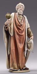 Imagen de Gaspar Rey Mago Blanco de pie cm 10 (3,9 inch) Pesebre vestido Immanuel estilo oriental estatua en madera Val Gardena trajes de tela