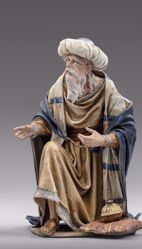 Picture of Melchior Saracen Wise King kneeling cm 10 (3,9 inch) Immanuel dressed Nativity Scene oriental style Val Gardena wood statue fabric clothes