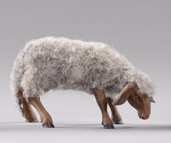 Picture of Grey Sheep with wool cm 12 (4,7 inch) Hannah Alpin dressed Nativity Scene in Val Gardena wood