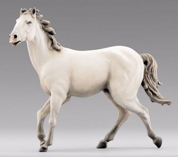 Immagine di Cavallo bianco che corre cm 12 (4,7 inch) Presepe vestito Hannah Orient Statua in legno Val Gardena