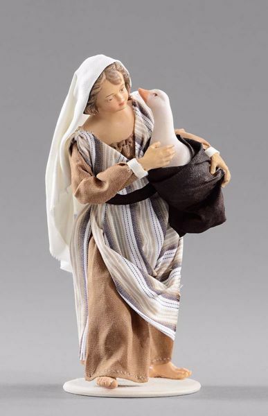 Immagine di Bambina con oca cm 12 (4,7 inch) Presepe vestito Hannah Orient statua in legno Val Gardena abiti in tessuto