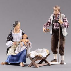 Picture of Holy Family (4) Group 3 pieces cm 12 (4,7 inch) Hannah Alpin dressed nativity scene Val Gardena wood statue fabric dresses