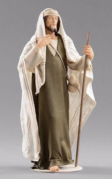 Picture of Shepherd with stick cm 12 (4,7 inch) Hannah Orient dressed nativity scene Val Gardena wood statue with fabric dresses 