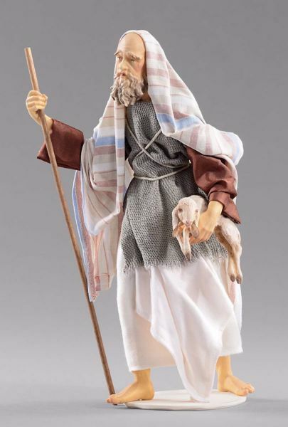 Picture of Shepherd with lamb cm 12 (4,7 inch) Hannah Orient dressed nativity scene Val Gardena wood statue with fabric dresses 