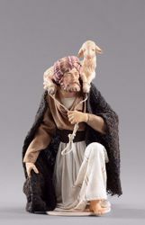 Picture of Kneeling Shepherd with lamb cm 12 (4,7 inch) Hannah Orient dressed nativity scene Val Gardena wood statue with fabric dresses 