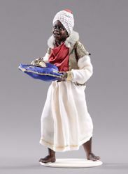 Picture of Moor Servant of the Three Kings cm 12 (4,7 inch) Hannah Orient dressed nativity scene Val Gardena wood statue with fabric dresses 