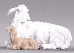 Picture of Lamb lying cm 12 (4,7 inch) Hannah Orient dressed Nativity Scene in Val Gardena wood