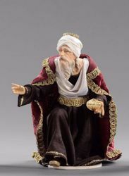 Picture of Melchior Saracen Wise King kneeling cm 12 (4,7 inch) Hannah Orient dressed nativity scene Val Gardena wood statue with fabric dresses 