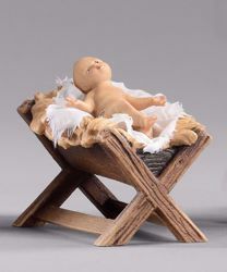 Immagine di Bambino con culla cm 12 (4,7 inch) Presepe vestito Hannah Orient statua in legno Val Gardena abiti in tessuto
