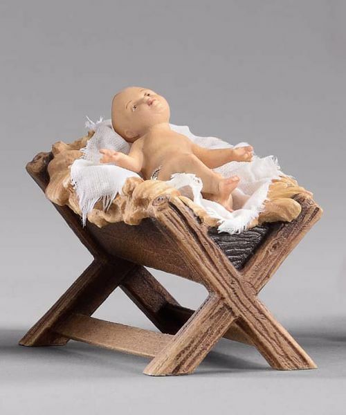 Picture of Child with Cradle cm 12 (4,7 inch) Hannah Orient dressed nativity scene Val Gardena wood statue with fabric dresses 
