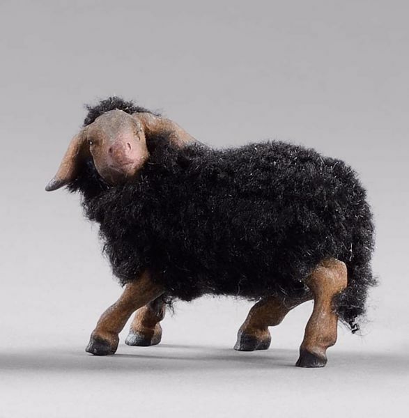 Picture of Black Lamb with wool cm 14 (5,5 inch) Hannah Alpin dressed Nativity Scene in Val Gardena wood