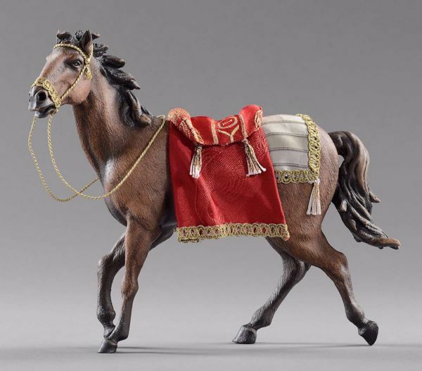 Immagine di Cavallo con sella cm 14 (5,5 inch) Presepe vestito Hannah Alpin Statua in legno Val Gardena