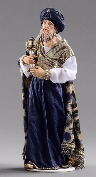 Immagine di Gaspare Re Magio Bianco cm 14 (5,5 inch) Presepe vestito Hannah Alpin statua in legno Val Gardena abiti in tessuto