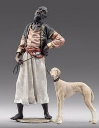 Picture of Servant of the Three Kings with Sighthound cm 12 (4,7 inch) Immanuel dressed Nativity Scene oriental style Val Gardena wood statue fabric clothes