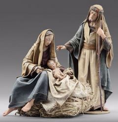 Picture of Holy Family (2) Group 2 pieces cm 12 (4,7 inch) Immanuel dressed Nativity Scene oriental style Val Gardena wood statues fabric clothes