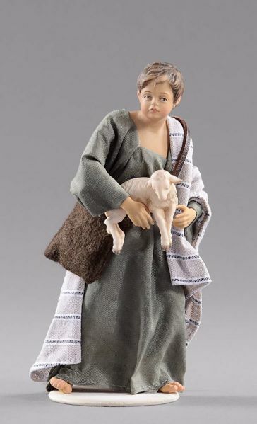 Picture of Child with Lamb cm 55 (21,7 inch) Hannah Orient dressed nativity scene Val Gardena wood statue with fabric dresses 