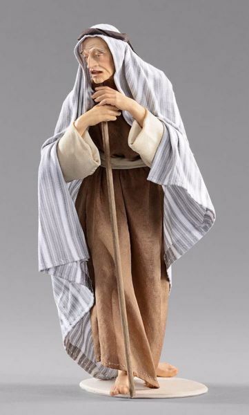 Immagine di Pastore anziano con bastone cm 55 (21,7 inch) Presepe vestito Hannah Orient statua in legno Val Gardena abiti in tessuto