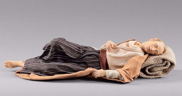 Immagine di Pastore dormiente cm 55 (21,7 inch) Presepe vestito Hannah Orient statua in legno Val Gardena abiti in tessuto