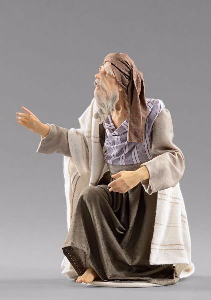 Picture of Shepherd kneeling cm 55 (21,7 inch) Hannah Orient dressed nativity scene Val Gardena wood statue with fabric dresses 
