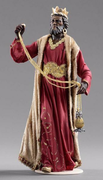Picture of Balthazar Black Wise King cm 55 (21,7 inch) Hannah Orient dressed nativity scene Val Gardena wood statue with fabric dresses 