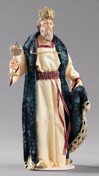 Picture of Caspar White Wise King cm 55 (21,7 inch) Hannah Orient dressed nativity scene Val Gardena wood statue with fabric dresses 