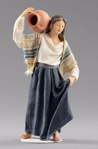 Picture of Woman with Jug cm 55 (21,7 inch) Hannah Orient dressed nativity scene Val Gardena wood statue with fabric dresses 