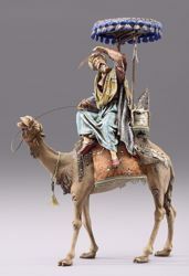 Picture of Wise King on Camel with baldachin cm 40 (15,7 inch) Immanuel dressed Nativity Scene oriental style Val Gardena wood statue fabric clothes