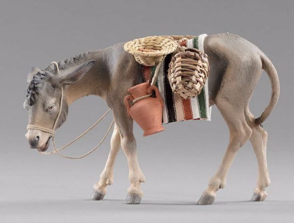 Picture of Donkey with baskets and jug cm 40 (15,7 inch) Hannah Alpin dressed Nativity Scene in Val Gardena wood